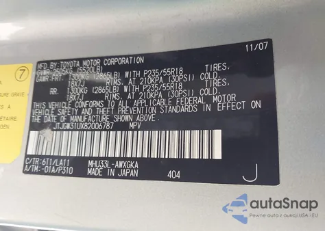 2008 Lexus Rx 400H z USA, uszkodzony, nr VIN JTJGW31UX82006787